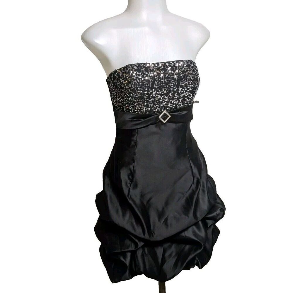 Jessica McClintock for Gunne Sax Dress Strapless Sequins Bouffant Black 3 NEW
